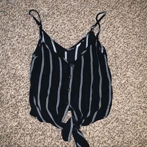 H&M Black and White Striped Tie Crop Top